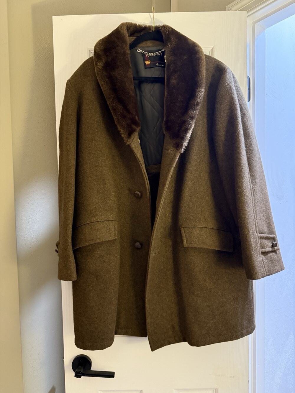 JCPenney Towncraft Wool Car Coat Lined Size 42 Long Brown Heavyweight VTG Career